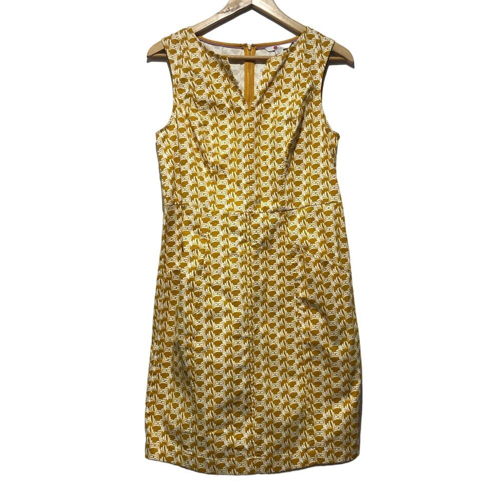 Boden Helena Chino Dress In Mustard Yellow and White Size US 8 R